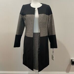 Calvin Klein Open Front Long Topper Coat with Metallic Detail.